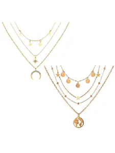 Vembley Women Set Of 2 Gold-Toned Multi Layered Necklace