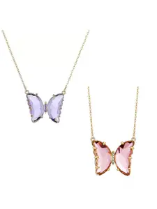 Vembley Set of 2 Gold-Plated Crystal Butterfly Pendant Necklaces