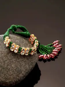 DUGRISTYLE Women Gold-Toned & Green Sterling Silver Kundan Gold-Plated Wraparound Bracelet