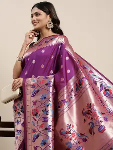 Mitera Purple Woven Design Zari Silk Blend Paithani Saree