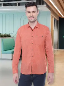 Kuons Avenue Men Orange Smart Slim Fit Linen Cotton Casual Shirt