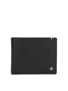 Louis Philippe Men Black & Blue Textured Leather Two Fold Wallet