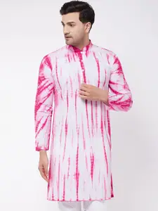 VASTRAMAY Men Pink & White Tie and Dye Regular Kurta