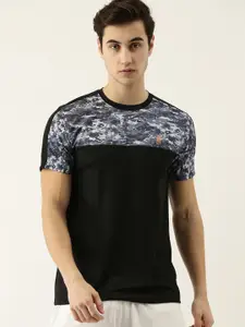 Maniac Men Black & Blue Camouflage Printed Slim Fit T-shirt