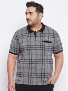 AUSTIVO Men Grey & Black Checked Polo Collar T-shirt
