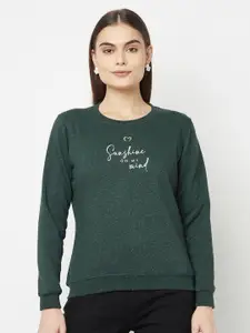 METTLE Women Green Printed Fleece Sweatshirt