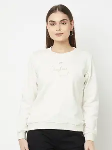 METTLE Women White Printed Fleece Sweatshirt