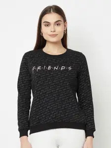METTLE Women Black Friends Printed Fleece Sweatshirt