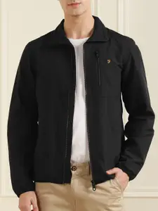 Farah Men Black Striped Water Resistant Longline Tailored Jacket