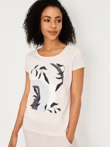 max Women Pink Graphic Printed Pure Cotton T-shirt