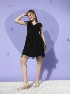 MISH Women Stylish Black Solid Ruffled Dress
