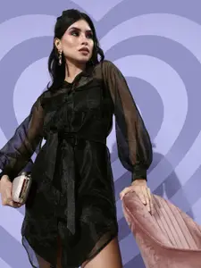 MISH Women Stylish Black Solid Sheer Dress