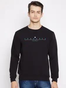 Duke Men Black Typography Printed Fleece Sweatshirt