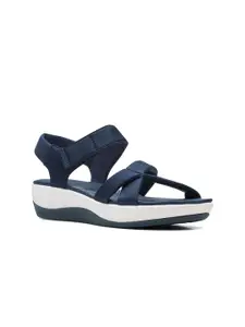 Clarks Navy Blue Solid Wedge Heeled Sandals