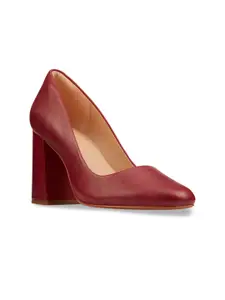 Clarks Red Leather Work Block Pumps