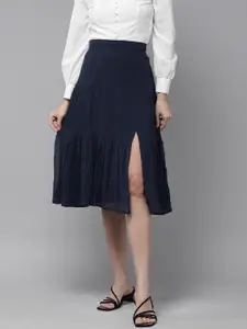 RARE Women Navy-Blue Solid Tiered A-Line Skirt