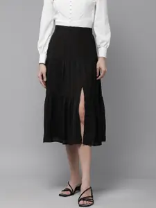 RARE Women Black Solid Tiered Flared Skirt