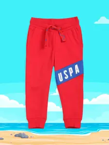 U.S. Polo Assn. Kids Boys Red & Blue Printed Cotton Straight-Fit Joggers