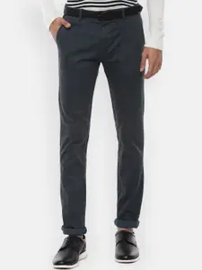V Dot Men Navy Blue Printed Slim Fit Trousers