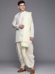 Manyavar Men Cream-Coloured Solid Kurta & Dhoti with Angavastram