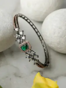 Priyaasi Women Green & Gold-Toned Brass American Diamond Bangle-Style Bracelet