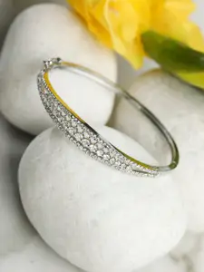 Priyaasi Women Silver-Toned & White Brass American Diamond Silver-Plated Bangle-Style Bracelet