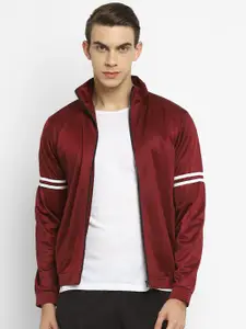 Yuuki Men Maroon & White Striped Lightweight Bomber Jacket