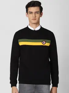 Peter England Casuals Men Black & Yellow Striped Sweatshirt