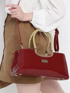 KLEIO Women Patent PU Braided Handle Handbag