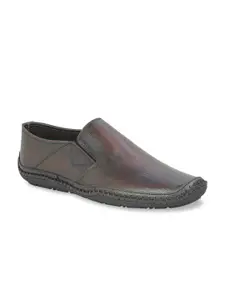 PRIVO by Inc.5 Men Brown Solid Leather Formal Slip-On Shoes