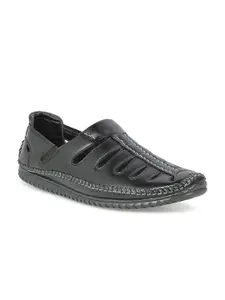 PRIVO by Inc.5 Men Black Leather Shoe-Style Sandals