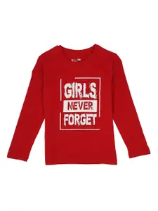 PROTEENS Girls Antiviral & Antibacterial Red & White Cotton Typography Printed T-shirt