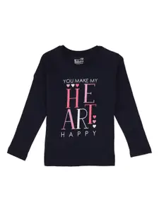 PROTEENS Girls Navy Blue & Pink Cotton Typography Print T-shirt