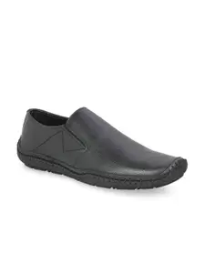 PRIVO by Inc.5 Men Black Solid Leather Formal Slip-On Shoes