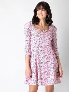 FabAlley Pink Floral Georgette Ruffled A-Line Mini Dress