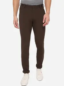 JADE BLUE Men Brown Slim Fit Pure Cotton Trousers