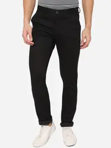 JADE BLUE Men Black Slim Fit Pure Cotton Trousers