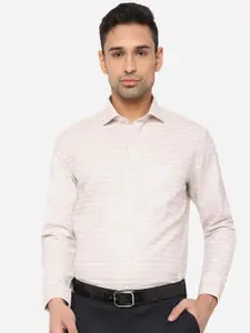 Greenfibre Men Pink & White Slim Fit Striped Formal Shirt