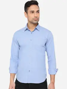 Greenfibre Men Blue Solid Slim Fit Cotton Casual Shirt