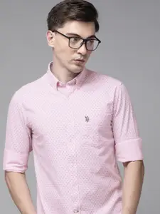 U.S. Polo Assn. U S Polo Assn Men Pink Tailored Fit Printed Pure Cotton Casual Shirt