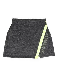 Allen Solly Junior Girls Charcoal Grey Melange Typography Print Above Knee A-Line Skirt