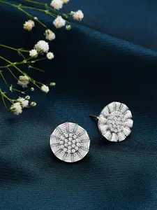 AMI Silver-Plated CZ Studded Contemporary Studs Earrings
