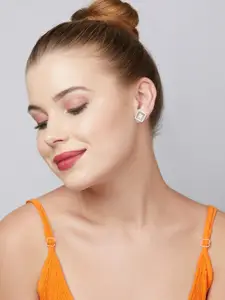 AMI Silver-Plated CZ Studded Square Studs Earrings