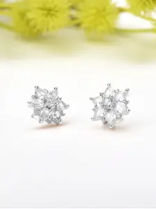 AMI Silver-Toned Floral Studs Earrings