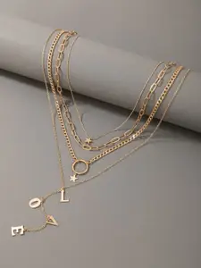 OOMPH Women Gold-Toned LOVE Alphabet Multi Layered Necklace
