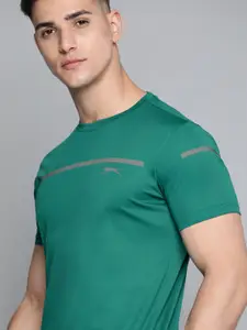 Slazenger Men Teal Green Striped Detail Ultra-Dry Running T-shirt