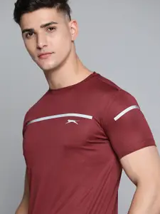 Slazenger Men Maroon Striped Detail Ultra-Dry Running T-shirt