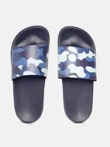 Woodland Men Navy Blue Camouflage Print Sliders