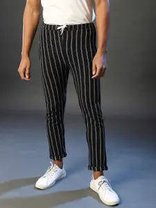Campus Sutra Men Black & White Striped Cotton Track Pants