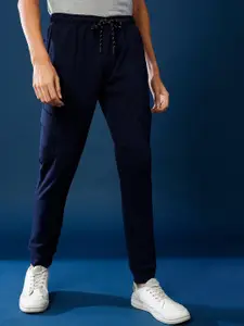 Campus Sutra Men Navy Blue Solid Cotton Joggers